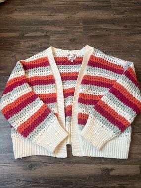 Pink Republic Cream Open-Front Cardigan with Orange and Pink Stripes